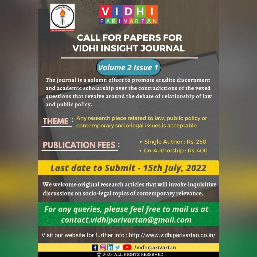 Looking to get your research papers and articles published? Here's an opportunity for you! 

SUBMIT your work NOW!! 

For more details, refer this link - http://vidhiparivartan.co.in/call-for-papers/

 #research #paper #articles #blogs #original #work #publication #publish #opportunity #hurryup