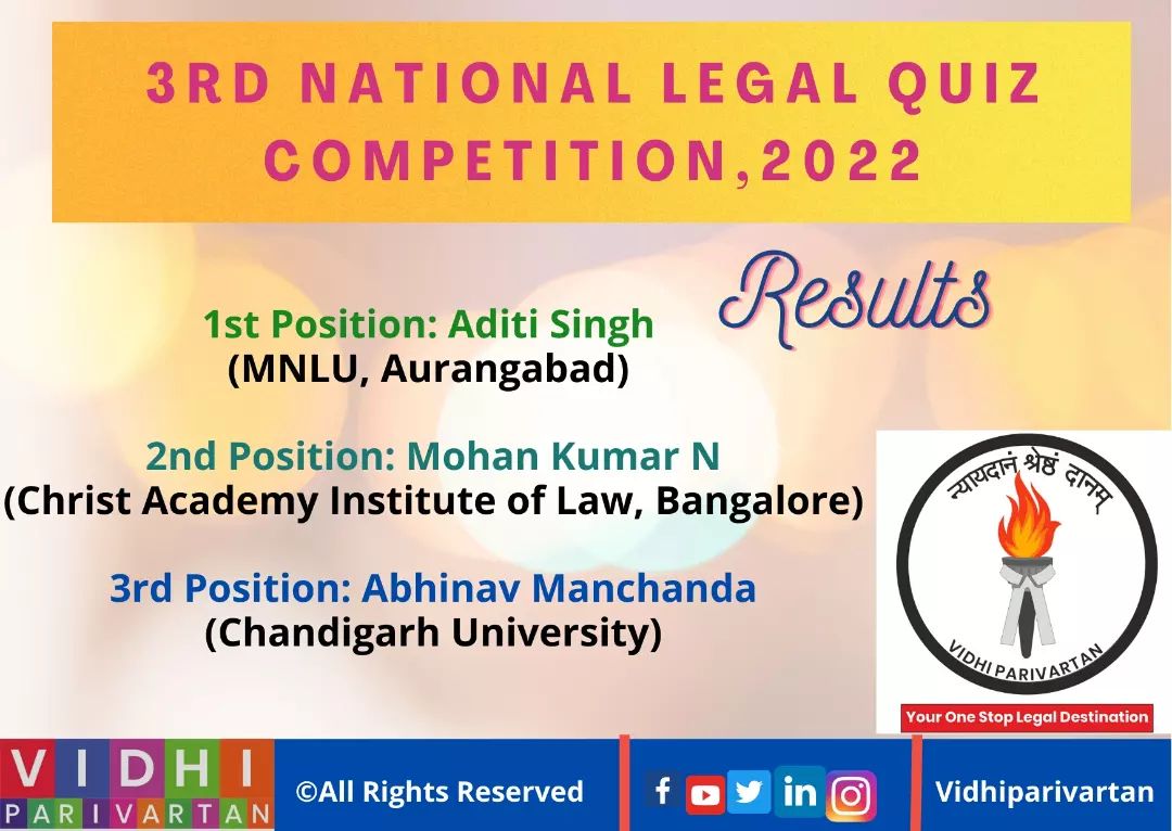 Results - Quiz Competition 

Congratulations to all the winners and participants! 🎉🎉

#quiz #competition2022 #congratulations #law #legal #legalknowledge #legalindustry #legalquiz #students #welldone #congrats