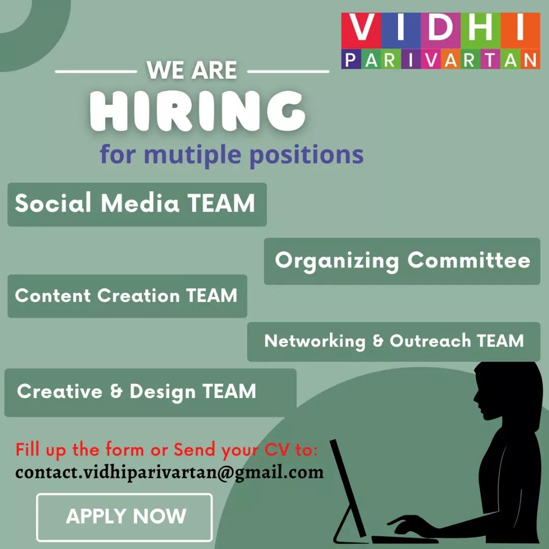 Hiring Post! Come Work with us.. 

Check out the details of each post and fill up the form using this link - https://vidhiparivartan.co.in/work-with-us/

Apply now! Work from home based opportunities.. 

#hiring #startups #startup #startupbusiness #legalstartup #law #legal #legalknowledge #hiringnow #design #creative #network #outreach #content #creaters #graphicdesign #organizing #committee #events #applytoday #applynowonline #applyonline #students #studentcommunity